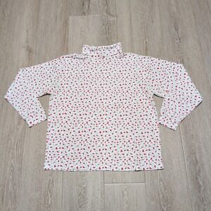 Vintage 90s Mixed Blues Turtleneck Top Women Large White Red Heart Arrow Cute